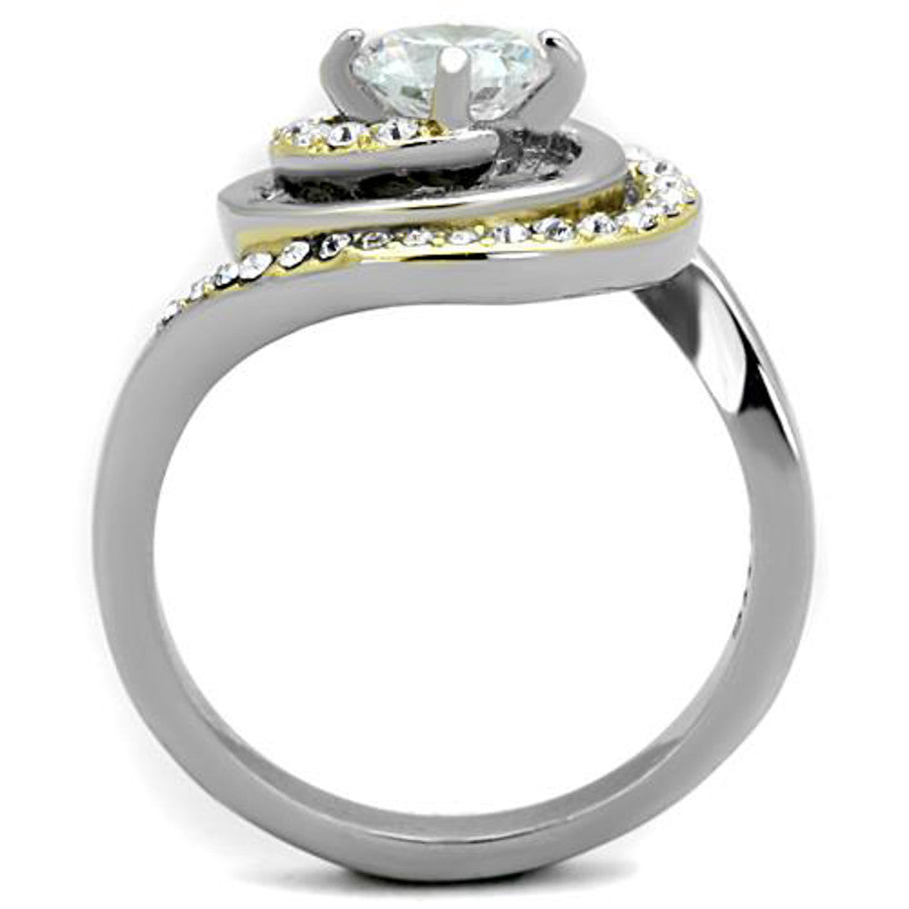 ARTK1746 Stainless Steel 1.0 Ct Two Toned IP Engagement / Fashion Ring Women's Size 5-10